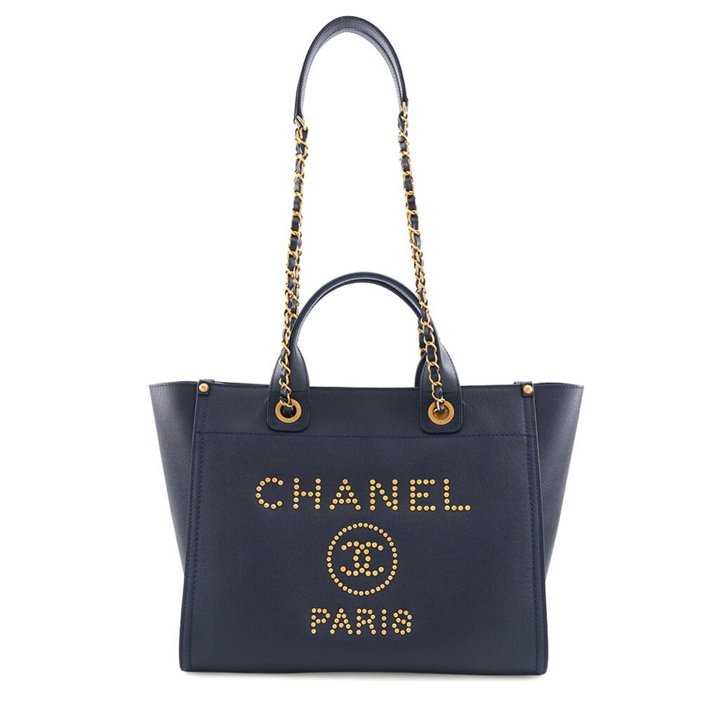 Chanel Deauville Tote Bag, Handbag, Coco Mark, Studs, Caviar Leather, A57069,...